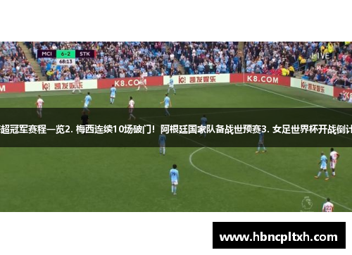 1. 曼城半场无失球！卫冕英超冠军赛程一览2. 梅西连续10场破门！阿根廷国家队备战世预赛3. 女足世界杯开战倒计时！各队战术解析完整揭秘
